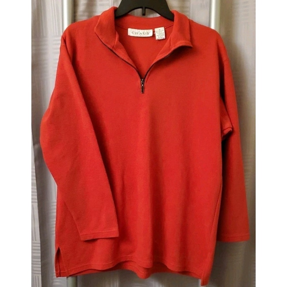 Chaus Sport 1/4 Zip Pullover Shirt Womens Red Long Sleeve